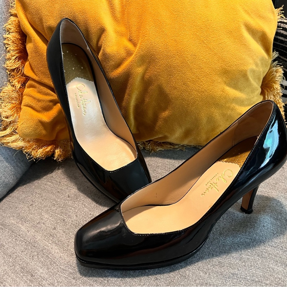 Cole Haan Black Patent Leather Square Toe Pumps W7